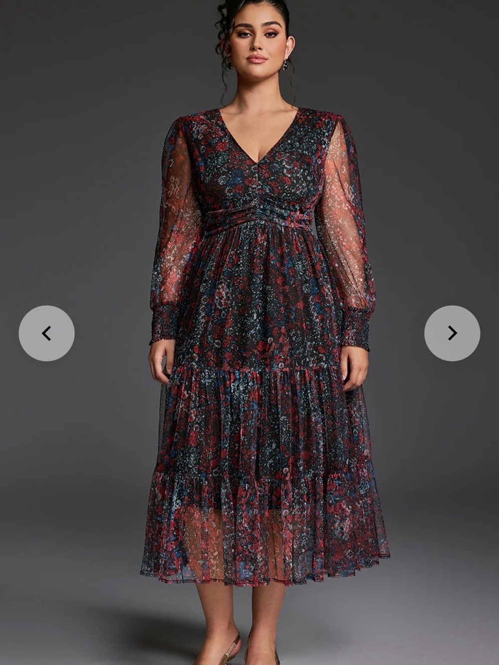 Women's Long Sleeve Maxi Dress in Dark Floral - Picture 13 of 16